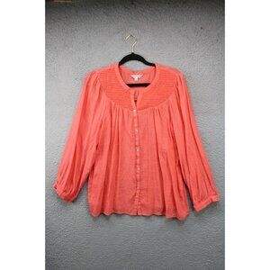 Nanette Lepore Long Puff Sleeves Button Up Top-Size Large-Smocked